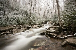 A rushing creek in the Smoky Mountains during the winter.