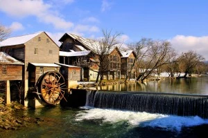 The Old Mill in Pigeon Forge during the Christmas season.
